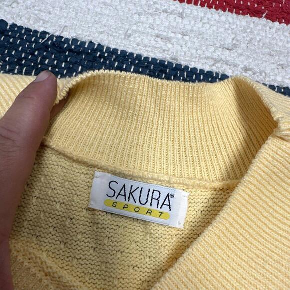 Vintage Rare Sakura Sport Yellow Knit Tee Short Sleeve Sweater Size Large/XL - Picture 7 of 8